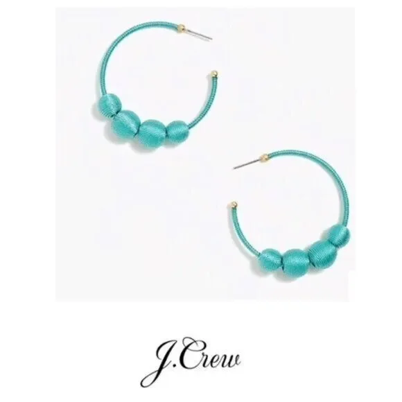 J .Crew Hoop Aqua Sea Stone 2'' Earrings - Picture 1 of 3